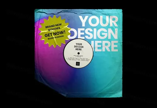 欧美街头风格摇滚嬉皮士黑胶光碟贴图样机模板1