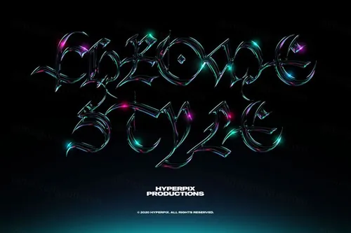 80年代复古蒸汽波哥特镀铬金属字体特效PSD模板素材 Chrome Text Styles