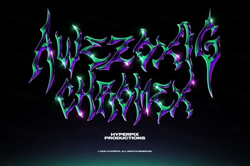 80年代复古哥特蒸汽波金属字体特效PSD模板素材 Chrome Text Styles