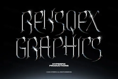 80年代复古蒸汽波金属字体特效PSD模板素材 Chrome Text Styles