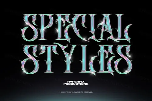 80年代复古蒸汽波金属字体特效PSD模板素材 Chrome Text Styles