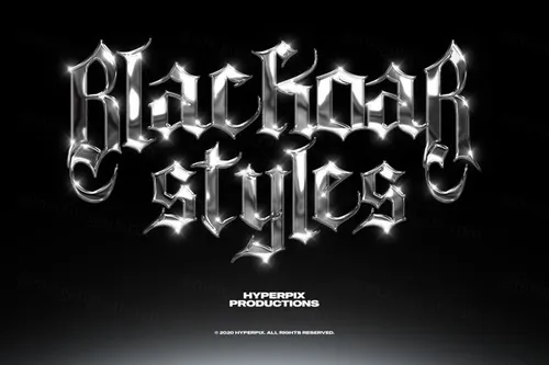 80年代复古蒸汽波金属字体特效PSD模板素材 Chrome Text Styles