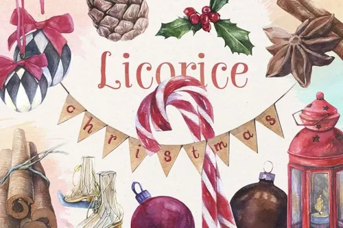 水彩手绘圣诞装饰元素合集包 Licorice Christm