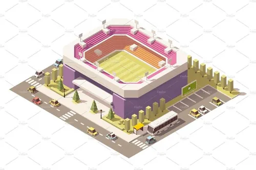 矢量等距足球场插图设计素材Vector isometric low poly soccer stadium