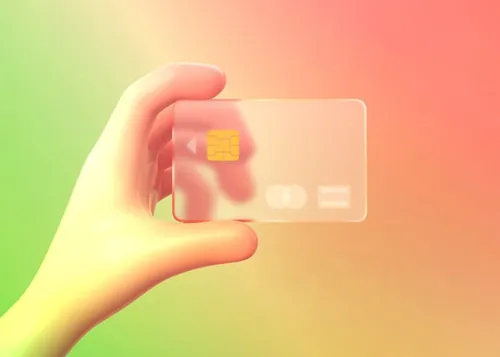 最新潮流C4D渲染模糊毛玻璃艺术效果卡通手持透明银行卡 Glass Morphism Background