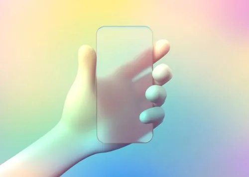 最新潮流C4D渲染模糊毛玻璃艺术效果卡通手持透明手机 Glass Morphism Background