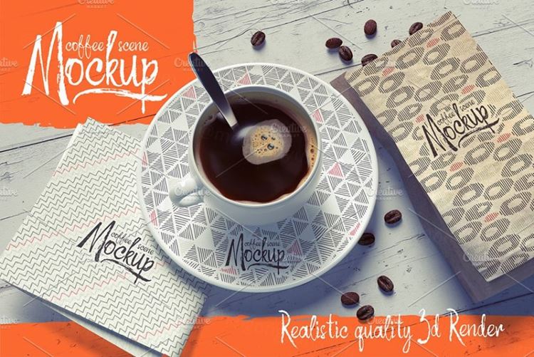 咖啡品牌VI样机模板 Mockup with Coffee Cup