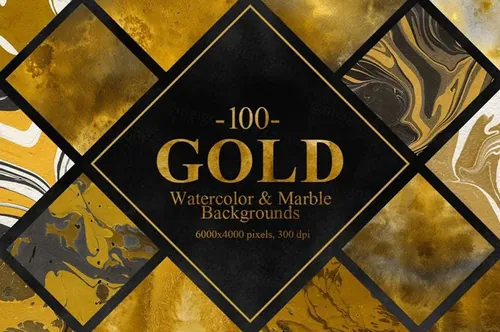 豪华黄金水彩与大理石背景素材Gold Watercolor