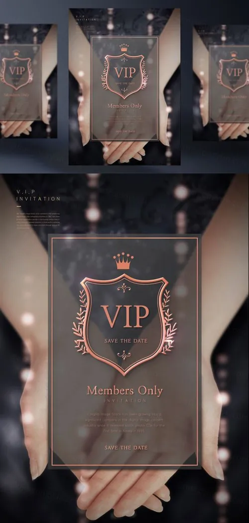 手持邀请函透明金色礼品卡场景样机展示PSD模版