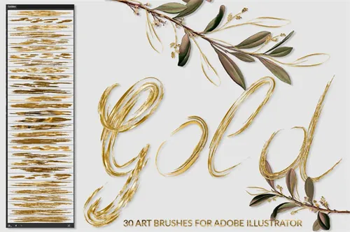 奢华金色数字艺术绘画画笔AI笔刷素材 Gold Brushes for