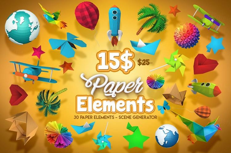 漂亮可爱的折纸元素展示样机