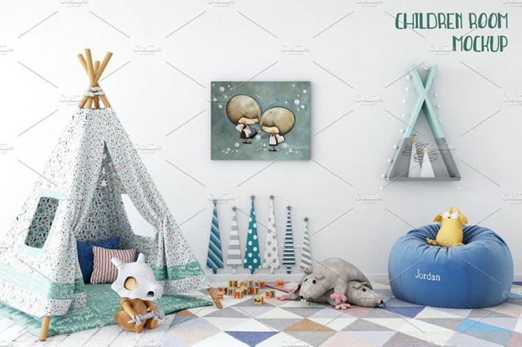 儿童卧室设计样机模板 Scandi kids room mockup