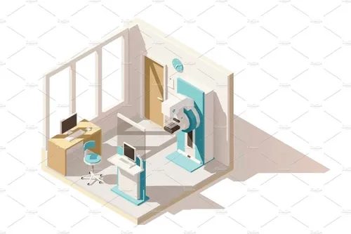 等距X射线照相术室插图设计素材Vector isometric low poly mammography room