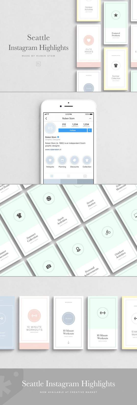 Ins新媒体社交媒体文章贴图设计PSD模板 Seattle Instagram