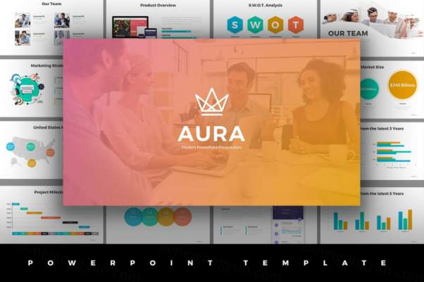 企业SWOT分析企业介绍PPT幻灯片模板下载 Aura Powerpoint