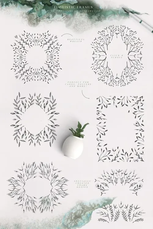 翡翠色调手绘花纹图案素材包 Magic-Ombre