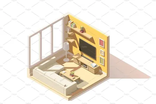 等距客厅展示插图设计素材Vector isometric low poly living room icon