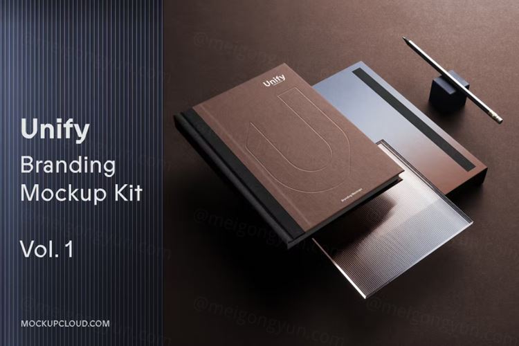 高质量企业办公文具高端品牌VI设计贴图展示样机PSD模板 U