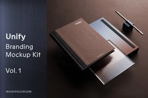 高质量企业办公文具高端品牌VI设计贴图展示样机PSD模板 U