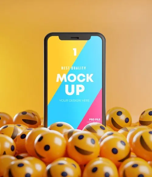 智能手机3D立体表情符号场景UI提案样机PSD模板 Smartphone Emoji Mockup Pack