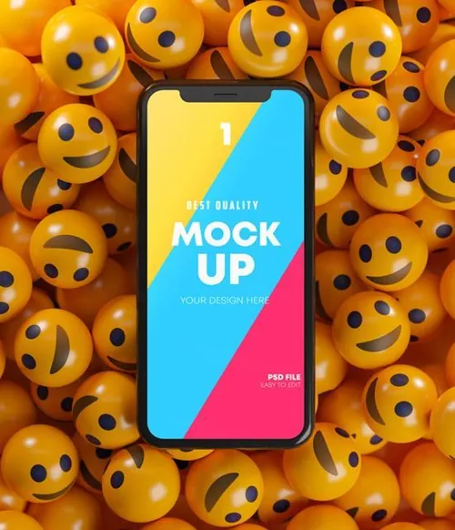 智能手机3D立体表情符号场景UI提案样机PSD模板 Smartphone Emoji Mockup Pack