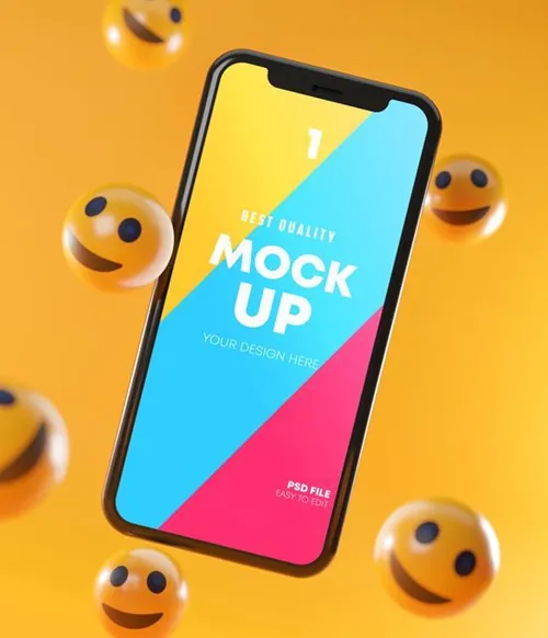 智能手机3D立体表情符号场景UI提案样机PSD模板 Smartphone Emoji Mockup Pack