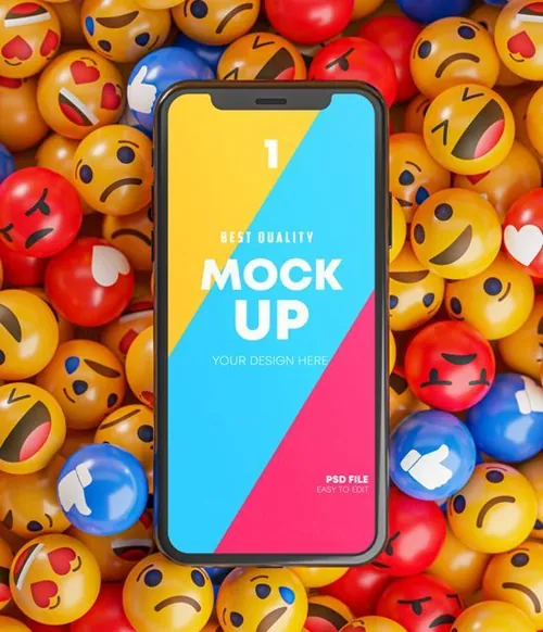 智能手机3D立体表情符号场景UI提案样机PSD模板 Smartphone Emoji Mockup Pack