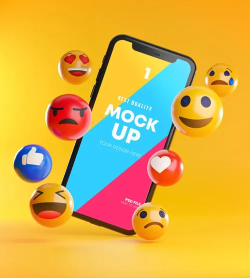 智能手机3D立体表情符号场景UI提案样机PSD模板 Smartphone Emoji Mockup Pack