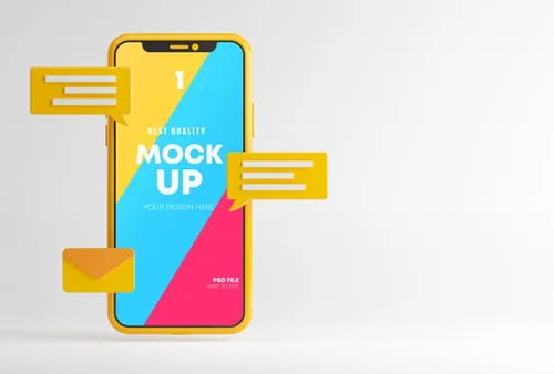 信息对话框3D场景即时通话APP UI提案样机PSD模板 Messaging Conversation App Mockup