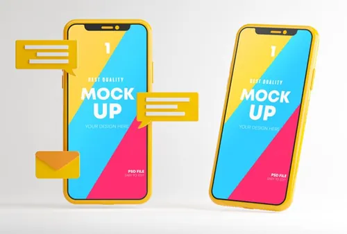 信息对话框3D场景即时通话APP UI提案样机PSD模板 Messaging Conversation App Mockup