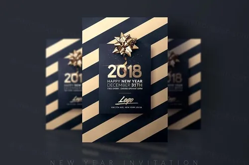 时尚优雅简约的新年海报PSD模板 New Year | Invitation Template