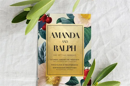 复古手绘花卉婚礼请柬贺卡设计模板 Gold-Floral-Wedding-Suite