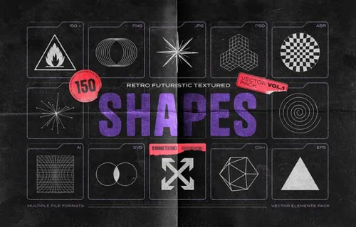 复古未来派酸性艺术几何抽象图形无缝颗粒纹理素材 Retro-