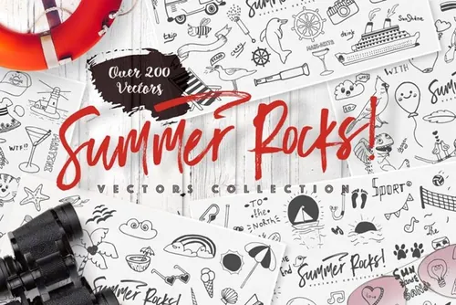 手绘涂鸦夏季装饰元素插画素材合辑包 Summer Rocks