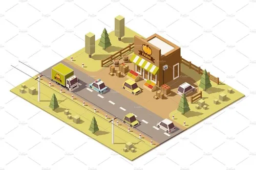等距食品店插图设计素材Vector isometric low poly farmers food store