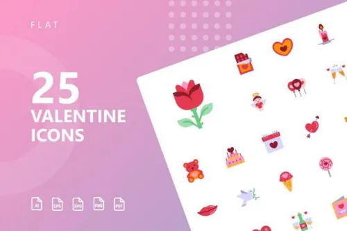 情人节扁平化爱心巧克力蜡烛小熊啤酒矢量平面图标