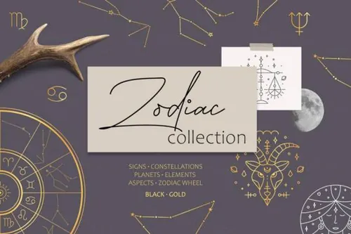 黄道十二宫和星座图标amp;amp;插画素材