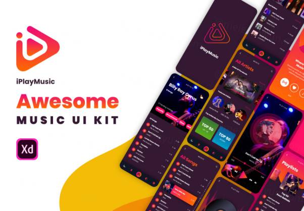 配色惊艳的音乐APP界面设计工具包 iPlayMusic 每日UI源文件分享