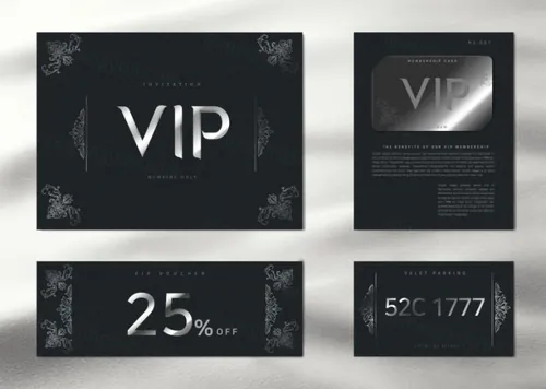 高质量烫金VIP卡抵用券邀请函PSD模版素材