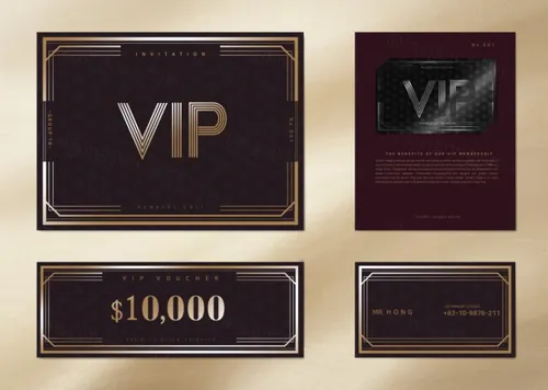 高质量烫金VIP卡抵用券邀请函PSD模版素材