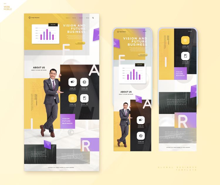 黄色大气个人站页面网页设计模板