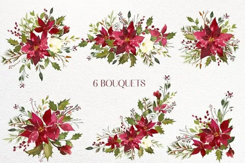 圣诞主题手绘水彩花卉花圈设计素材 Scarlett-Chri