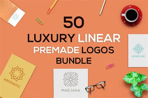 50款线形标志Logo模板合集 50-Luxury-Linear-Premade-Logos-Pack