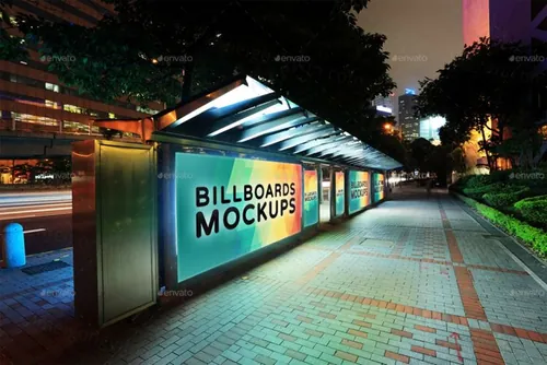 夜间广告牌展示样机模版 Billboards Mockups at Night
