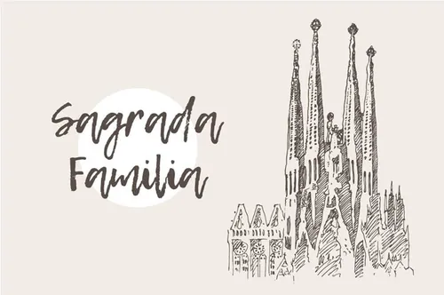手绘素描巴塞罗那圣家族教堂插图素材 The-Sagrada-Familia-Barcelona