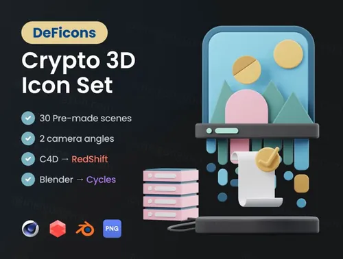 高质量三维渲染加密货币区块链比特币场景插画素材合辑 DeFi