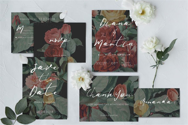 现代英式花园玫瑰婚礼请柬贺卡模板  Modern-English-Garden-Wedding-Suite