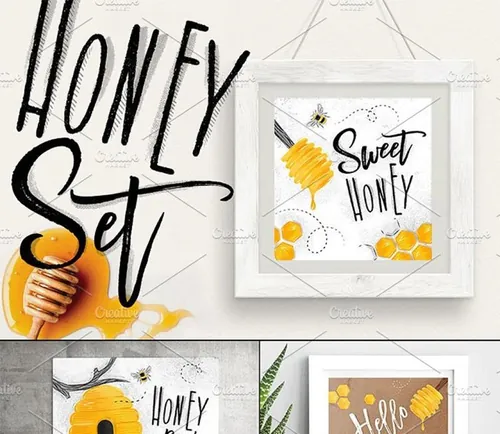蜂蜜元素平面设计素材 Honey-Set