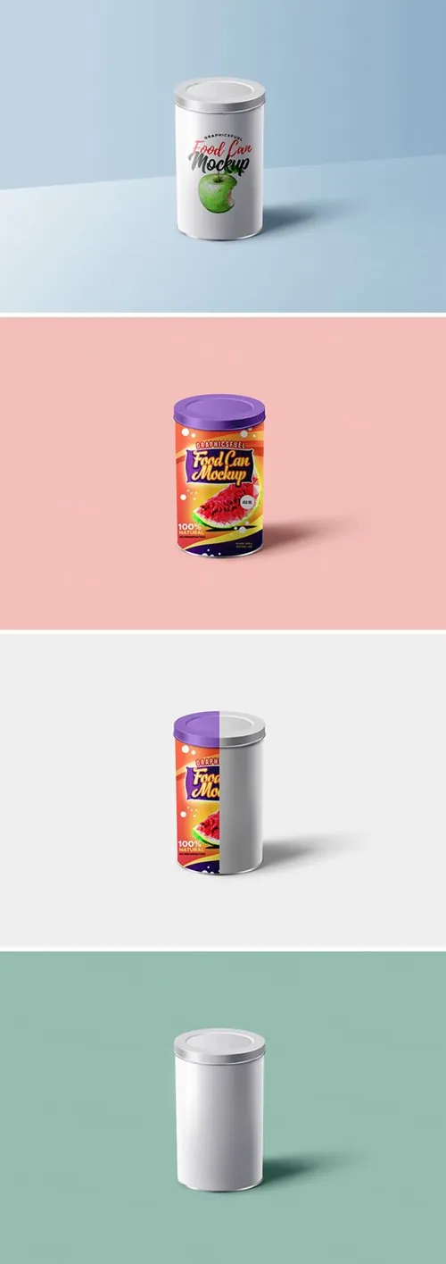 食品罐头贴图展示样机模版 Food Can Tin Mockup PSD