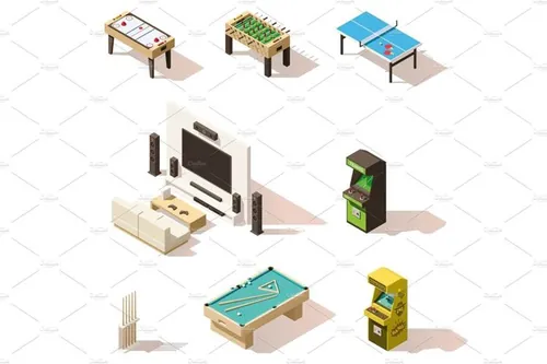 等距游戏机合集插图素材Vector isometric low poly games set